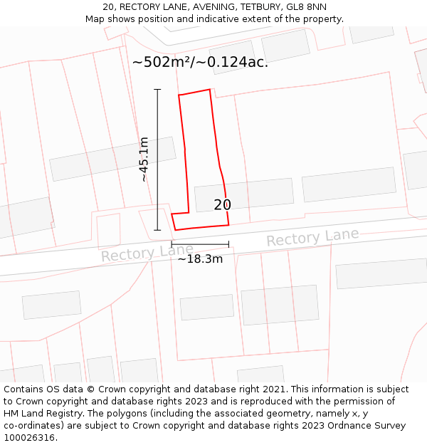 20, RECTORY LANE, AVENING, TETBURY, GL8 8NN: Plot and title map
