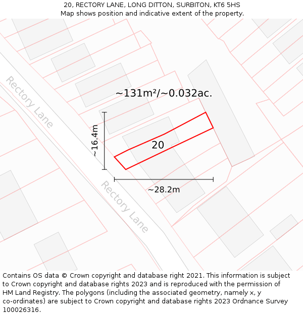 20, RECTORY LANE, LONG DITTON, SURBITON, KT6 5HS: Plot and title map