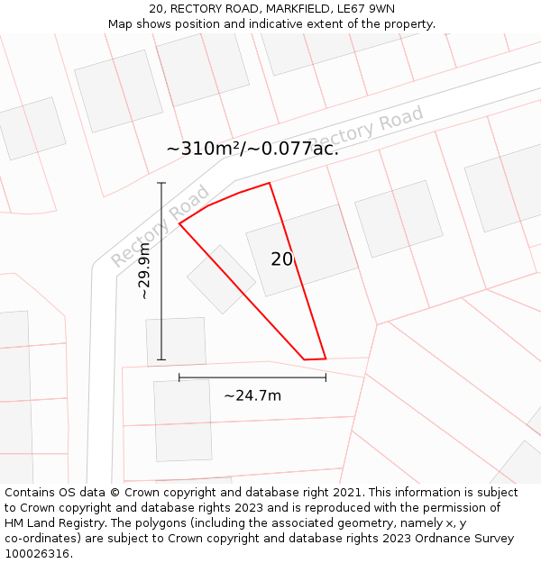 20, RECTORY ROAD, MARKFIELD, LE67 9WN: Plot and title map