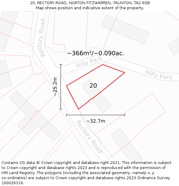 20, RECTORY ROAD, NORTON FITZWARREN, TAUNTON, TA2 6SB: Plot and title map