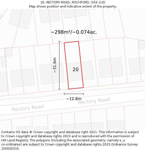 20, RECTORY ROAD, ROCHFORD, SS4 1UD: Plot and title map