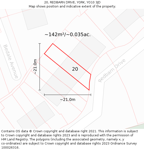 20, REDBARN DRIVE, YORK, YO10 3JD: Plot and title map