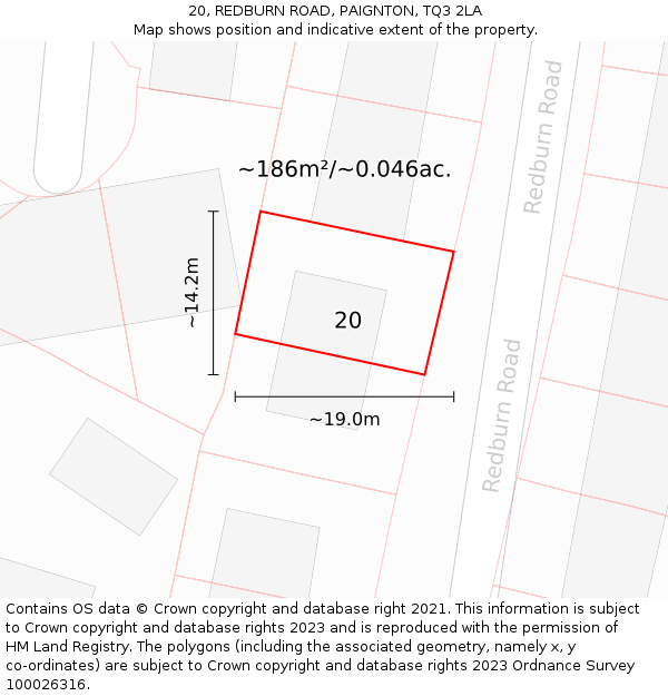 20, REDBURN ROAD, PAIGNTON, TQ3 2LA: Plot and title map