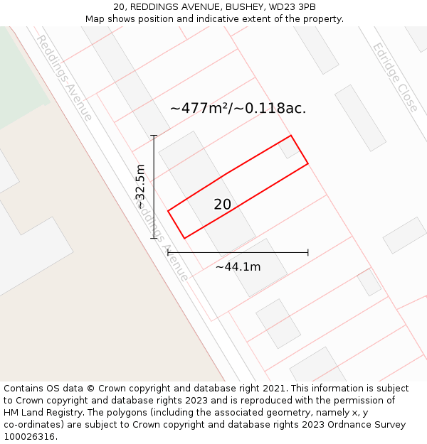 20, REDDINGS AVENUE, BUSHEY, WD23 3PB: Plot and title map