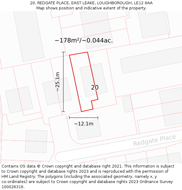 20, REDGATE PLACE, EAST LEAKE, LOUGHBOROUGH, LE12 6AA: Plot and title map