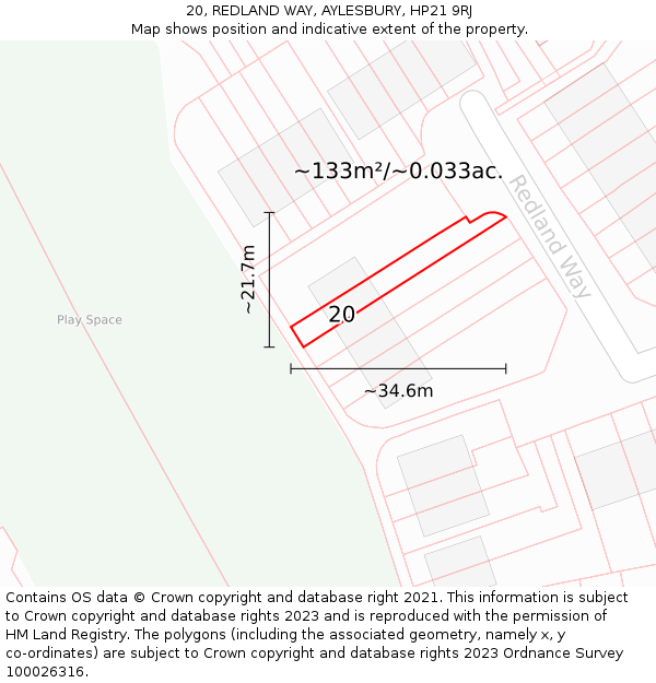 20, REDLAND WAY, AYLESBURY, HP21 9RJ: Plot and title map