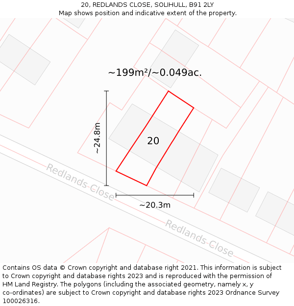 20, REDLANDS CLOSE, SOLIHULL, B91 2LY: Plot and title map