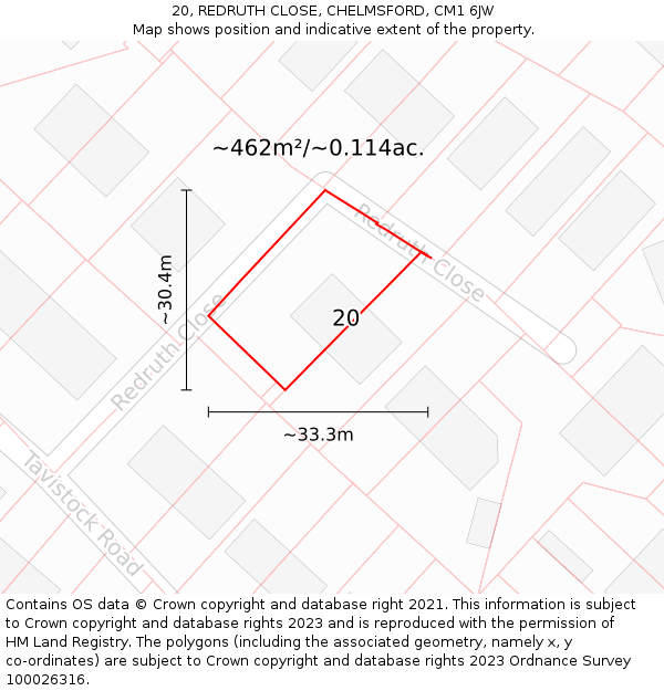 20, REDRUTH CLOSE, CHELMSFORD, CM1 6JW: Plot and title map