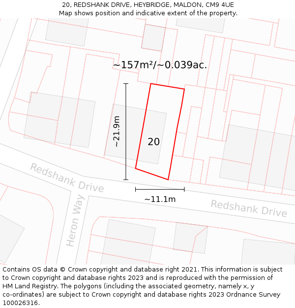 20, REDSHANK DRIVE, HEYBRIDGE, MALDON, CM9 4UE: Plot and title map