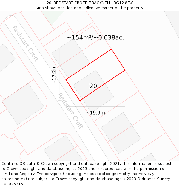 20, REDSTART CROFT, BRACKNELL, RG12 8FW: Plot and title map