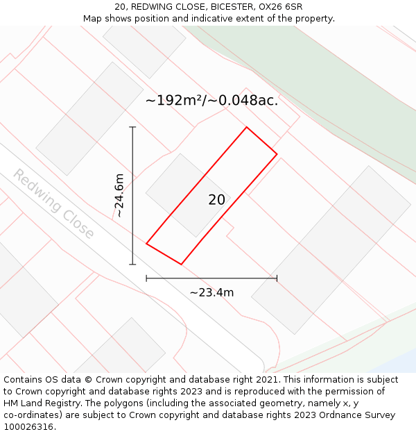 20, REDWING CLOSE, BICESTER, OX26 6SR: Plot and title map