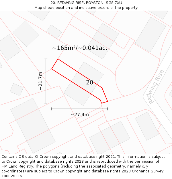 20, REDWING RISE, ROYSTON, SG8 7XU: Plot and title map