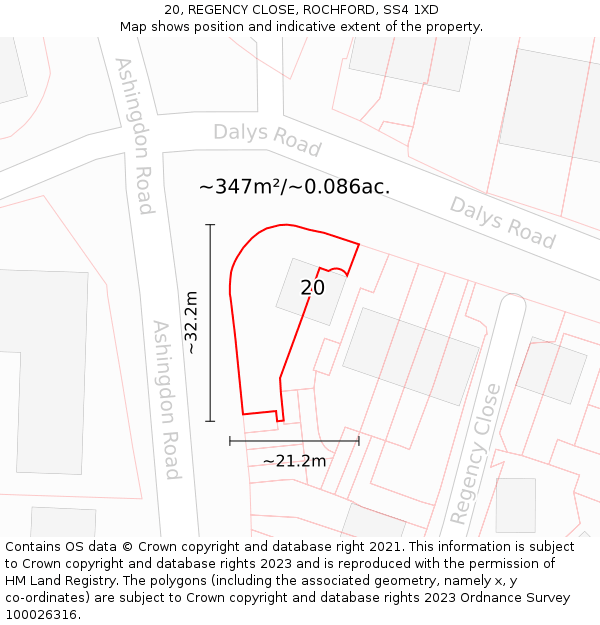 20, REGENCY CLOSE, ROCHFORD, SS4 1XD: Plot and title map
