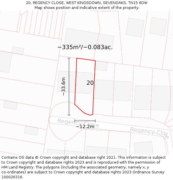 20, REGENCY CLOSE, WEST KINGSDOWN, SEVENOAKS, TN15 6DW: Plot and title map