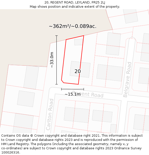 20, REGENT ROAD, LEYLAND, PR25 2LJ: Plot and title map