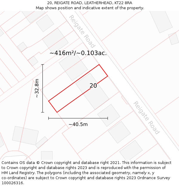 20, REIGATE ROAD, LEATHERHEAD, KT22 8RA: Plot and title map