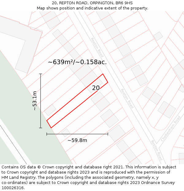 20, REPTON ROAD, ORPINGTON, BR6 9HS: Plot and title map