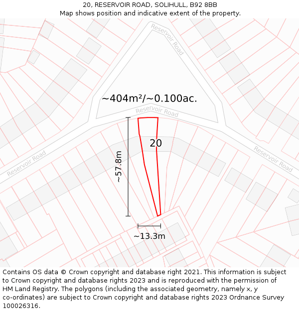 20, RESERVOIR ROAD, SOLIHULL, B92 8BB: Plot and title map