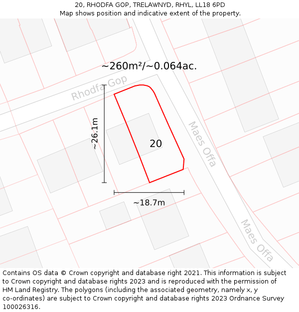 20, RHODFA GOP, TRELAWNYD, RHYL, LL18 6PD: Plot and title map