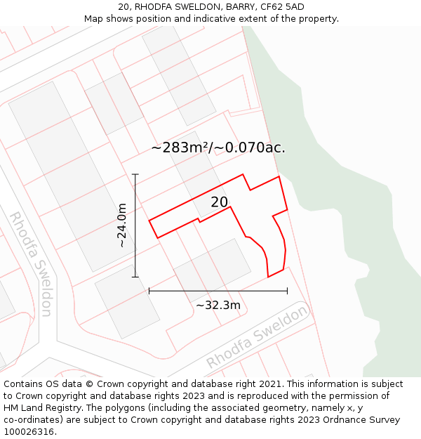 20, RHODFA SWELDON, BARRY, CF62 5AD: Plot and title map