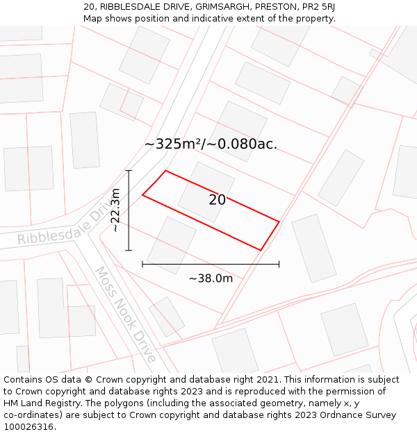 20, RIBBLESDALE DRIVE, GRIMSARGH, PRESTON, PR2 5RJ: Plot and title map