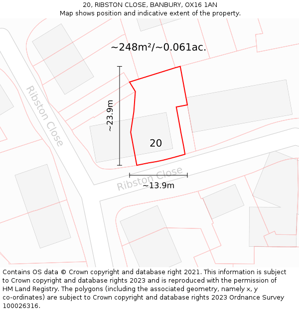 20, RIBSTON CLOSE, BANBURY, OX16 1AN: Plot and title map