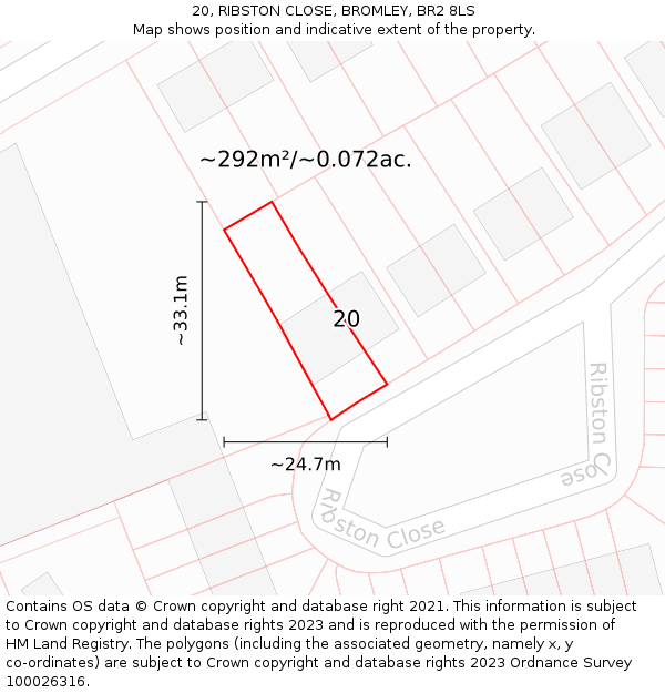20, RIBSTON CLOSE, BROMLEY, BR2 8LS: Plot and title map