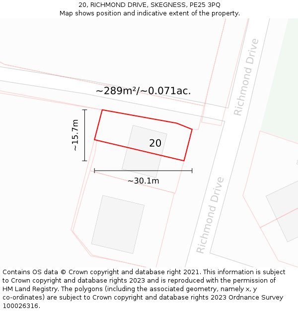 20, RICHMOND DRIVE, SKEGNESS, PE25 3PQ: Plot and title map