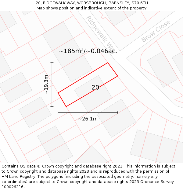 20, RIDGEWALK WAY, WORSBROUGH, BARNSLEY, S70 6TH: Plot and title map