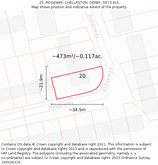 20, RIDGEWAY, CHELLASTON, DERBY, DE73 6UL: Plot and title map