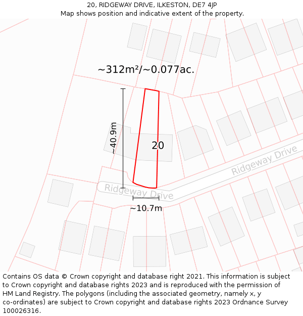 20, RIDGEWAY DRIVE, ILKESTON, DE7 4JP: Plot and title map