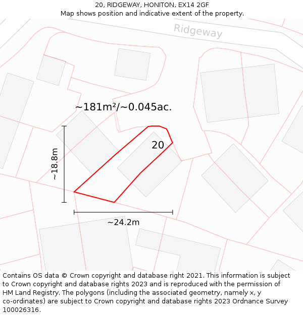 20, RIDGEWAY, HONITON, EX14 2GF: Plot and title map