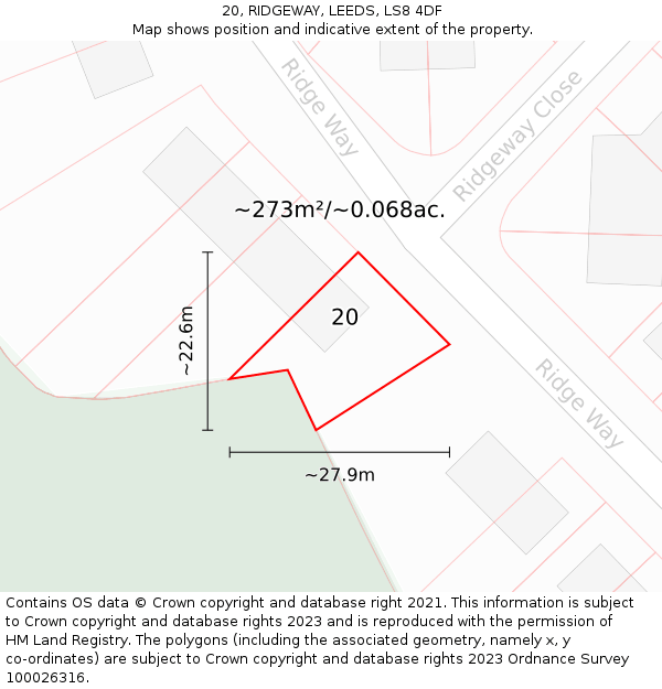 20, RIDGEWAY, LEEDS, LS8 4DF: Plot and title map
