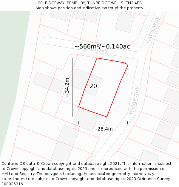 20, RIDGEWAY, PEMBURY, TUNBRIDGE WELLS, TN2 4ER: Plot and title map