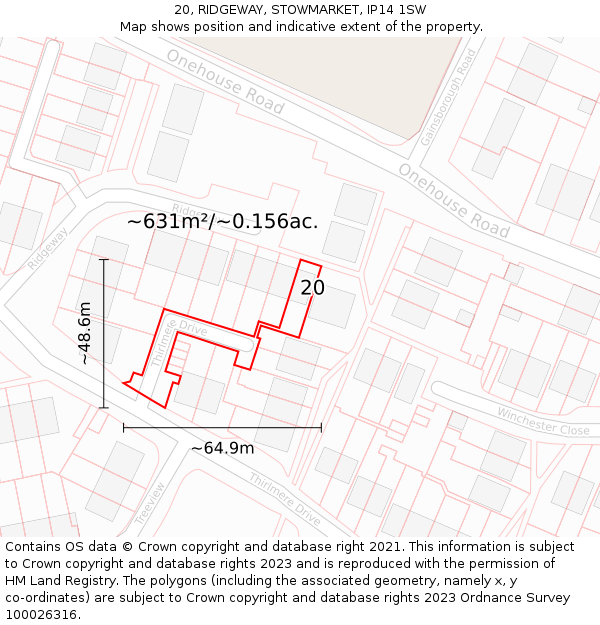 20, RIDGEWAY, STOWMARKET, IP14 1SW: Plot and title map