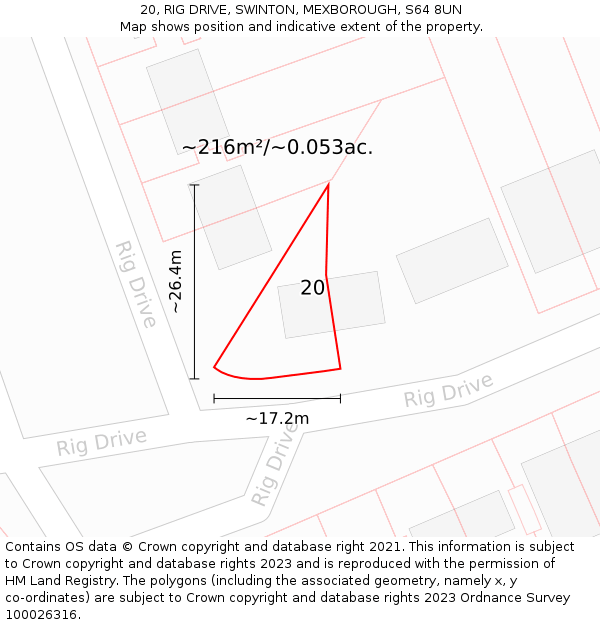 20, RIG DRIVE, SWINTON, MEXBOROUGH, S64 8UN: Plot and title map