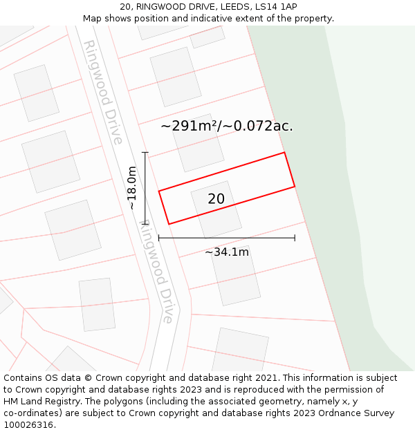 20, RINGWOOD DRIVE, LEEDS, LS14 1AP: Plot and title map