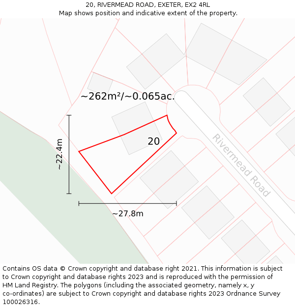 20, RIVERMEAD ROAD, EXETER, EX2 4RL: Plot and title map