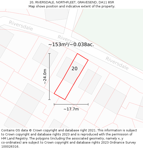 20, RIVERSDALE, NORTHFLEET, GRAVESEND, DA11 8SR: Plot and title map