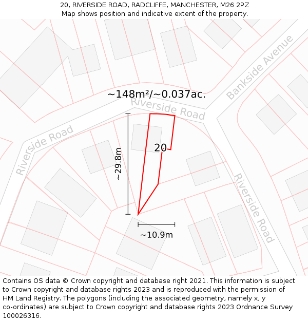 20, RIVERSIDE ROAD, RADCLIFFE, MANCHESTER, M26 2PZ: Plot and title map