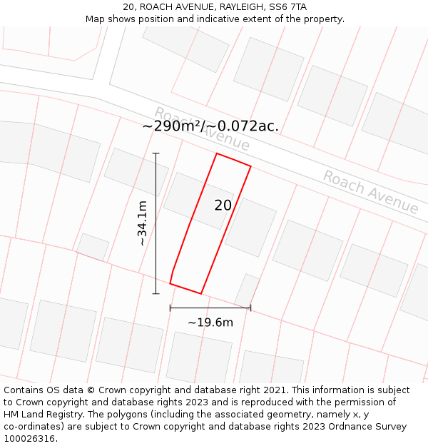 20, ROACH AVENUE, RAYLEIGH, SS6 7TA: Plot and title map