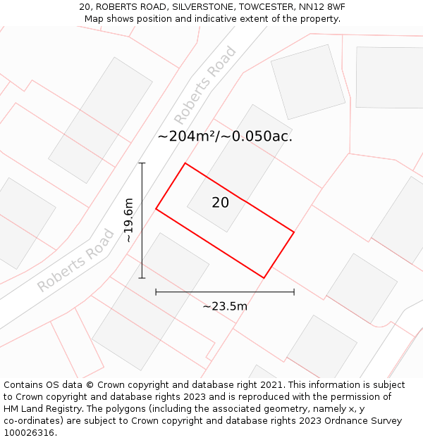 20, ROBERTS ROAD, SILVERSTONE, TOWCESTER, NN12 8WF: Plot and title map