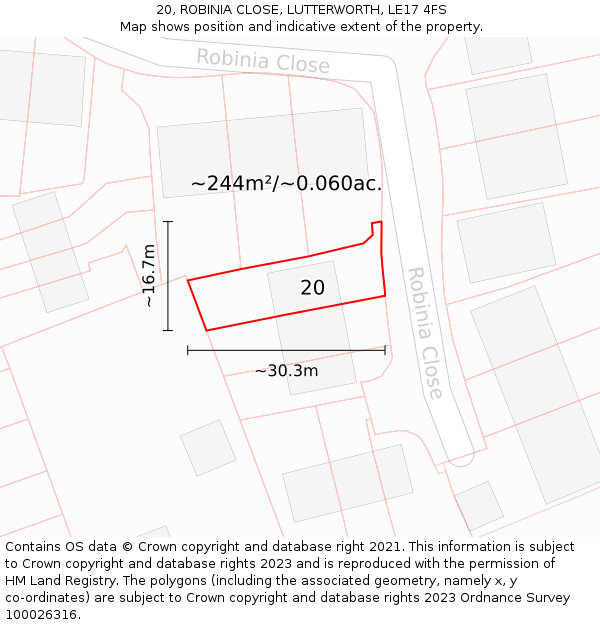 20, ROBINIA CLOSE, LUTTERWORTH, LE17 4FS: Plot and title map