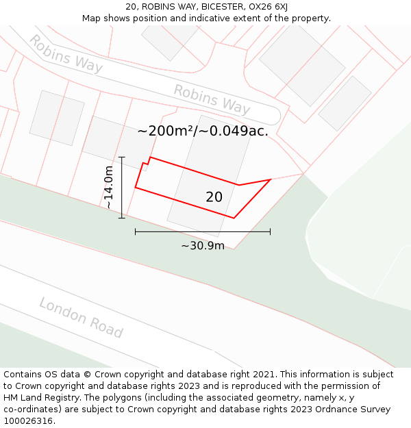 20, ROBINS WAY, BICESTER, OX26 6XJ: Plot and title map