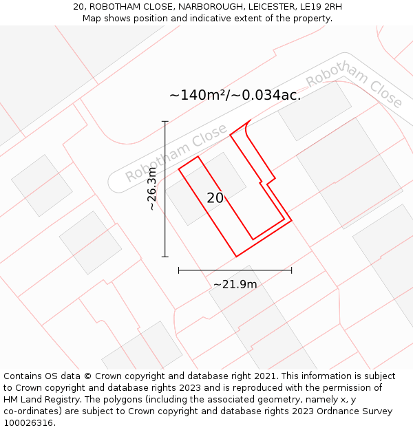 20, ROBOTHAM CLOSE, NARBOROUGH, LEICESTER, LE19 2RH: Plot and title map
