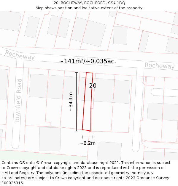 20, ROCHEWAY, ROCHFORD, SS4 1DQ: Plot and title map