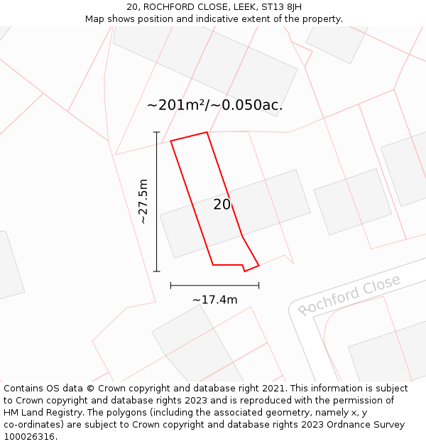 20, ROCHFORD CLOSE, LEEK, ST13 8JH: Plot and title map