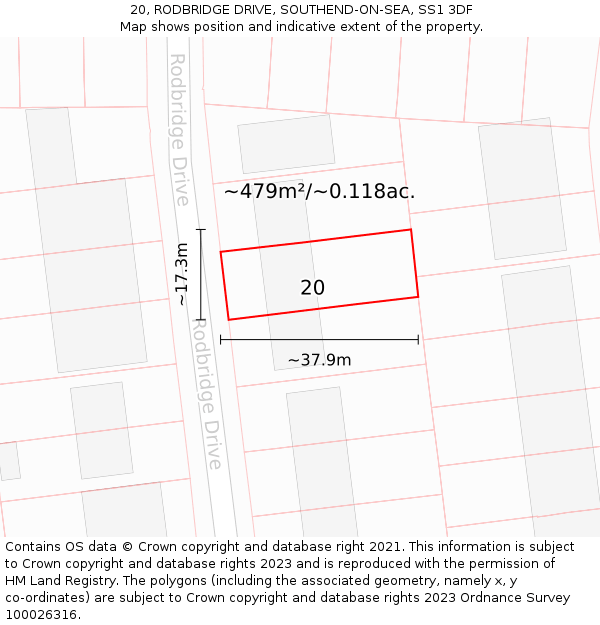 20, RODBRIDGE DRIVE, SOUTHEND-ON-SEA, SS1 3DF: Plot and title map