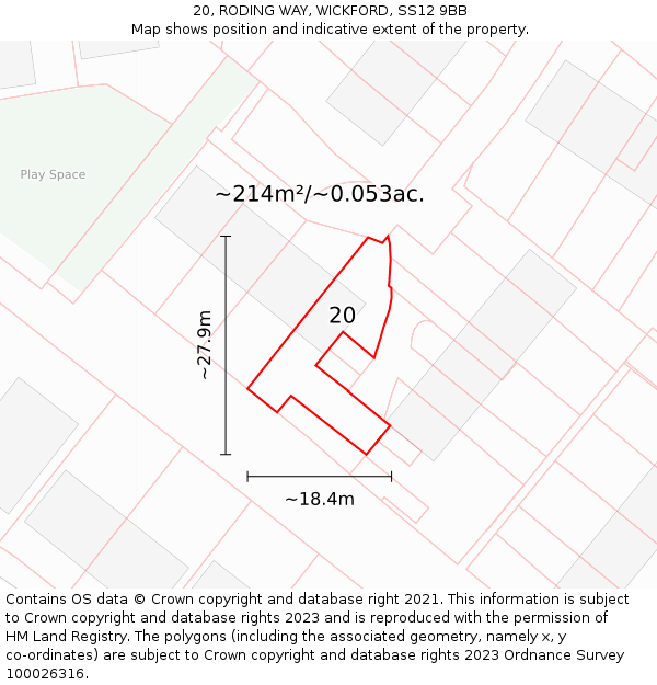 20, RODING WAY, WICKFORD, SS12 9BB: Plot and title map