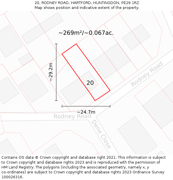 20, RODNEY ROAD, HARTFORD, HUNTINGDON, PE29 1RZ: Plot and title map